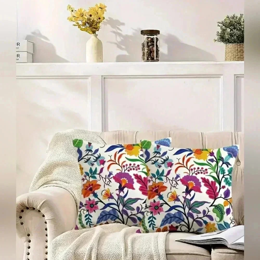Spring Boho Cottagecore Summer Farmhouse Accent Floral Pillow Covers Set  2 New
